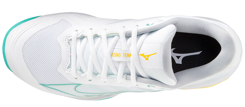 Женские Кроссовки теннисные Mizuno Wave Exceed Light AC - white/turquoise/high visibility yellow