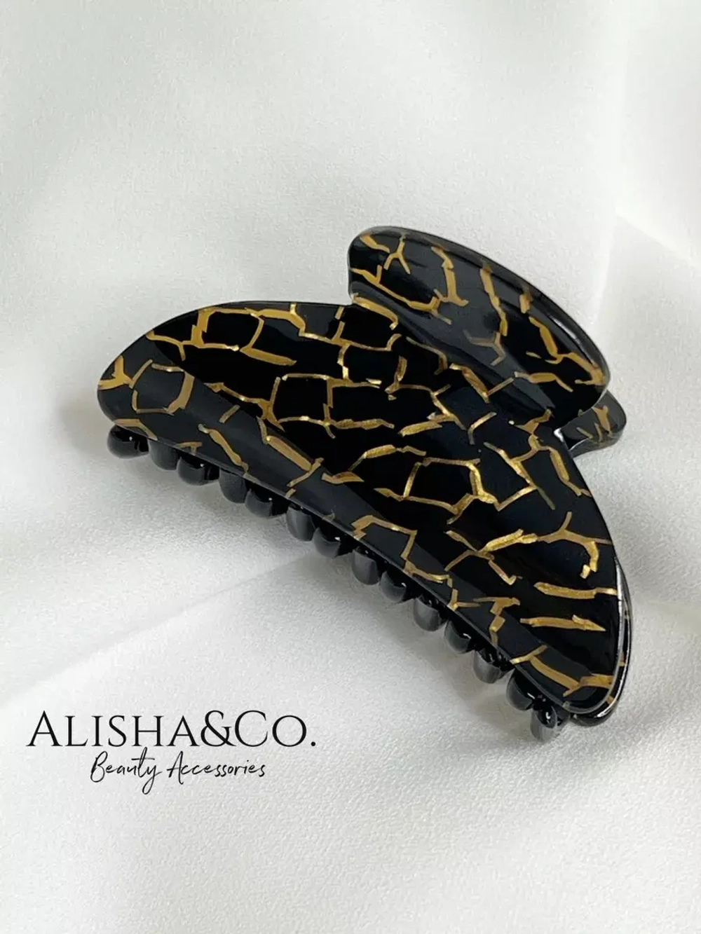 Крабик для волос черный Black&Gold Shell большой набор 2 шт.