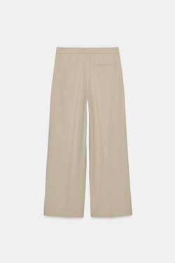 ZARA БРЮКИ С ШИРОКИМИ ШТАНИНАМИ И ДВОЙНЫМ ПОЯСОМ, ПЕСОЧНЫЙ