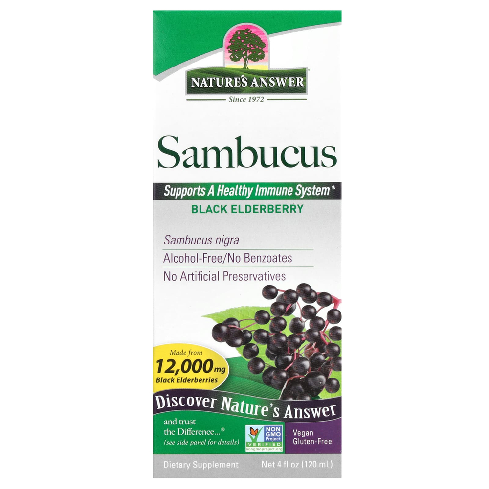 Nature's Answer, Sambucus, черная бузина, без спирта, 2500 мг, 120 мл (4 жидк. Унции)