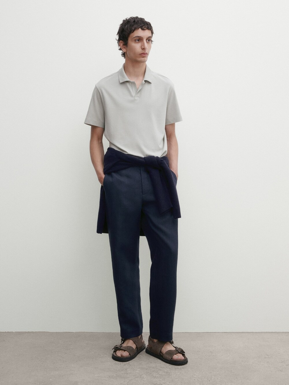 Massimo Dutti Поло из смесового хлопка с короткими рукавами, светло-зеленый