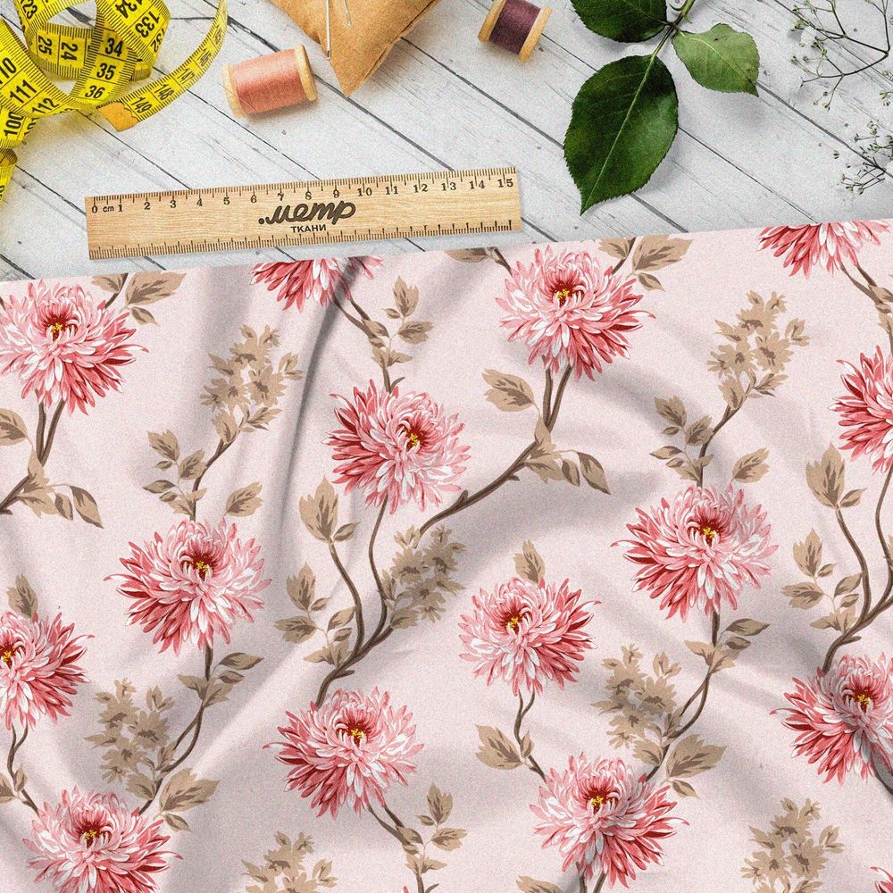 Ткань таффета нежные хризантемы