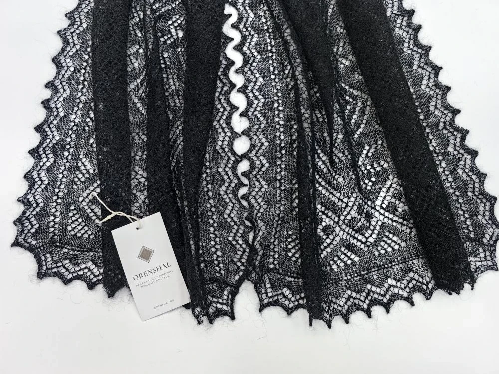 Оренбургский пуховый палантин А12040-07 черный