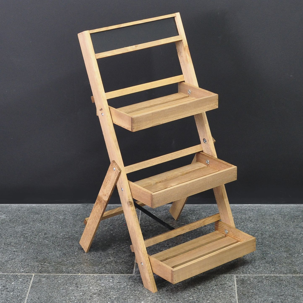 Подставка для цветов и декора напольная 3 полки из массива сосны Флорэль, деревянная этажерка для цветов на подоконник в стиле рустик, коричневая