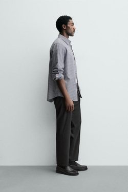 ZARA БРЮКИ REGULAR FIT ИЗ СМЕСОВОЙ ШЕРСТИ NON IRON, ЧЕРНЫЙ