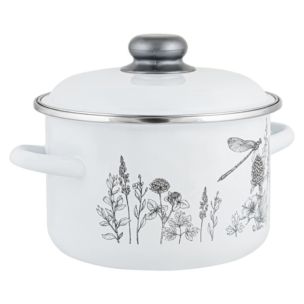 Кастрюля сталь, эмал, 3 л, с крыш, крышка сталь, Appetite, Flora-2, 1RD181M, индукц