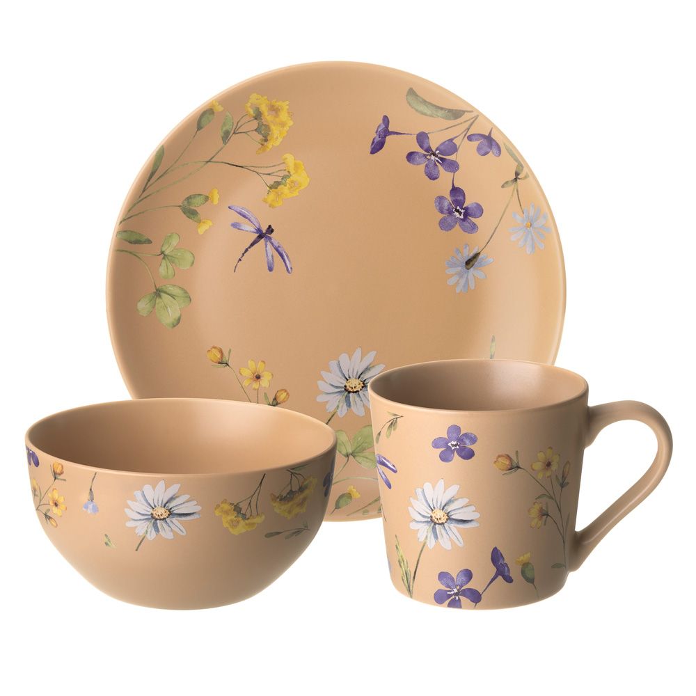 НАБОР ПОСУДЫ LEFARD "FLOWERS" 3 ПРЕДМЕТА: КРУЖКА 390МЛ, САЛАТНИК 640МЛ, ТАРЕЛКА 20,5СМ