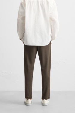 ZARA БРЮКИ КОМФОРТНОЙ ПОСАДКИ ИЗ РЕЛЬЕФНОЙ ТКАНИ, СЕРО-КОРИЧНЕВЫЙ