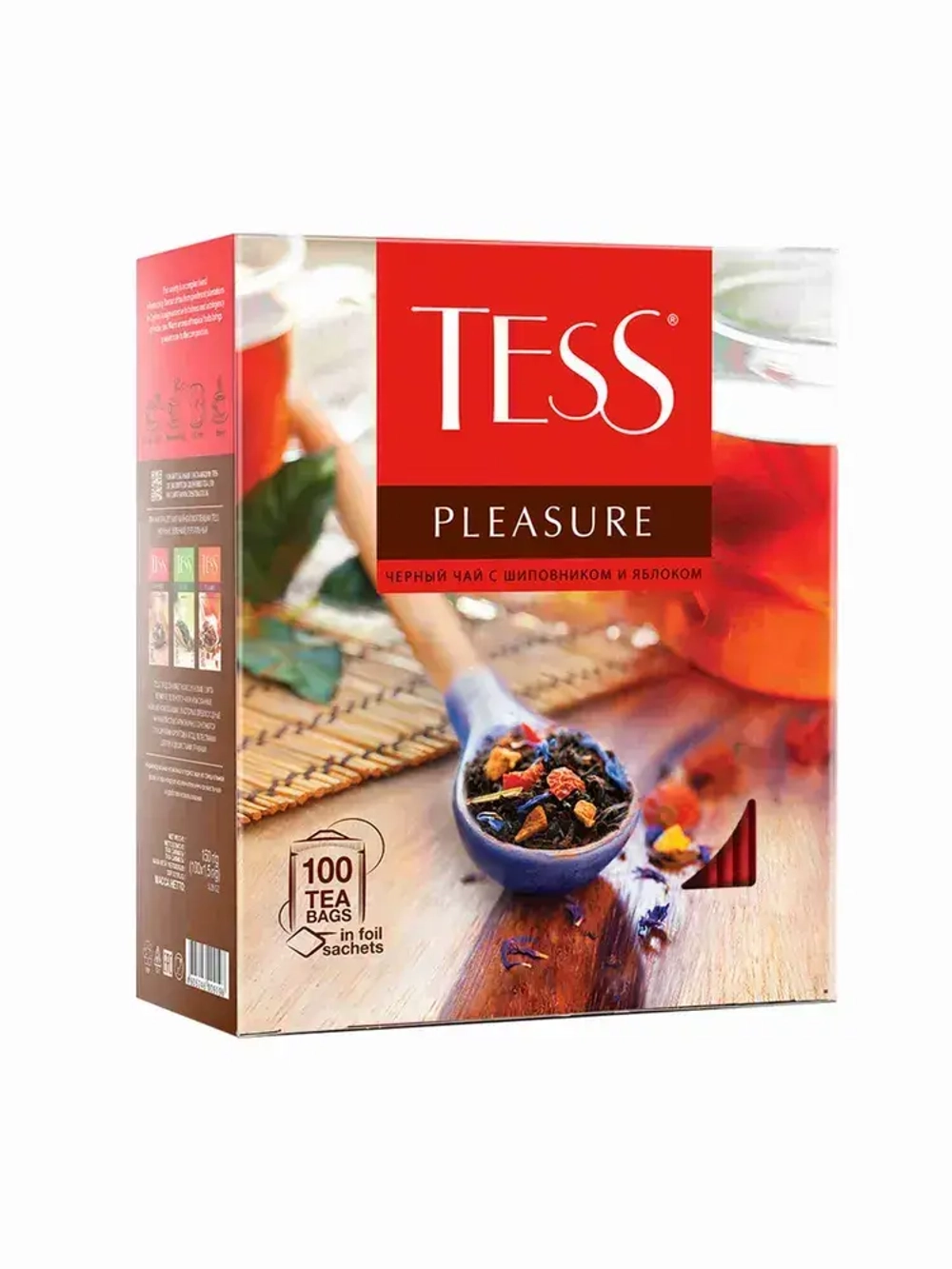 Черный чай с шиповником и яблоком Pleasure в пакетиках, 100 шт