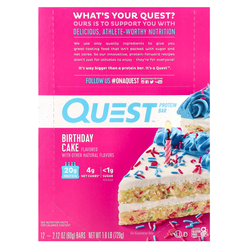Quest Nutrition, протеиновый батончик, со вкусом праздничного торта, 12 батончиков, 60 г (2,12 унции) каждый