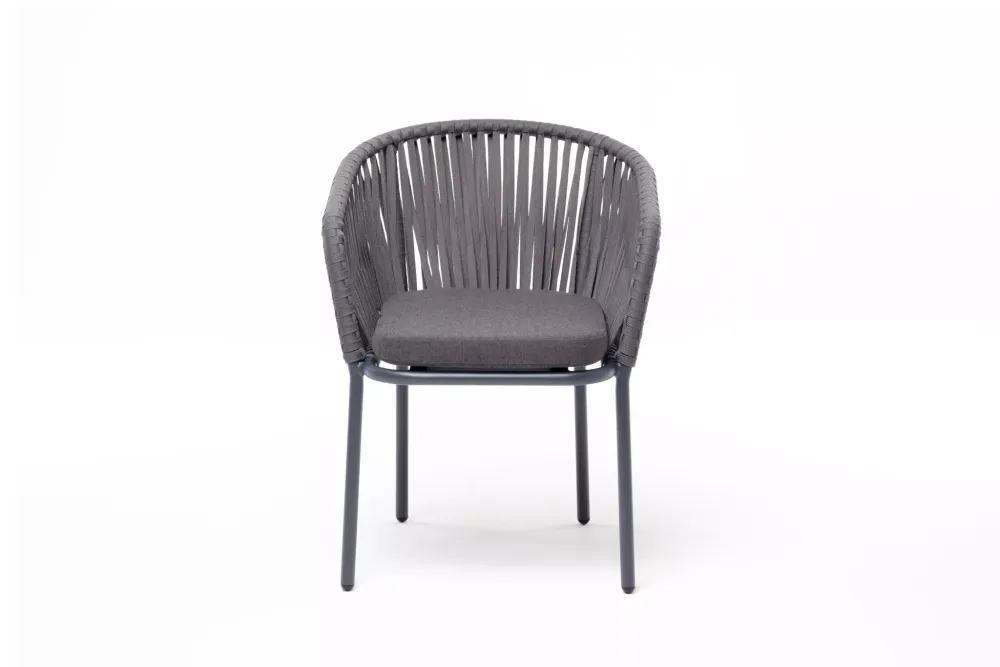 "Бордо" стул плетеный из роупа, каркас алюминий темно-серый (RAL7024) муар, роуп серый 15мм, ткань темно-серая 027