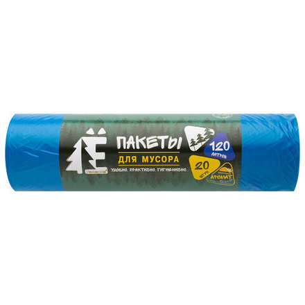 Мешки для раздельного сбора мусора 120 л, синие, в рулоне 20 шт., ПВД 20 мкм, 70х110 см, РОМАШКА, ЕЛР-ВР-120С