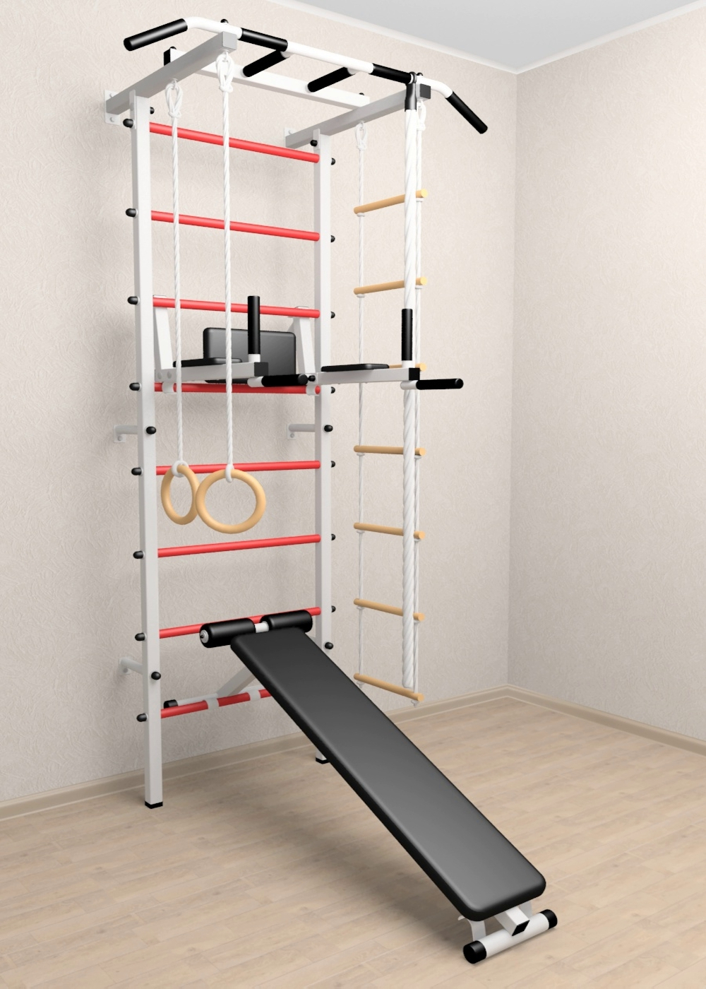 Шведская стенка Sv Pro 805 (Турник Pro/Брусья/стойка/Скамья/Канат/Кольца/Лестница)