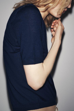 ZARA КАРДИГАН ИЗ 100% СВЕРХТОНКОЙ ШЕРСТИ С КОРОТКИМИ РУКАВАМИ, МОРСКОЙ СИНИЙ