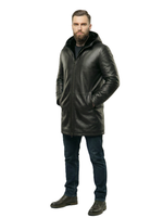 KHIMEONE Мужская кожаная куртка с капюшоном на меху (натуральная кожа/натуральный мех)