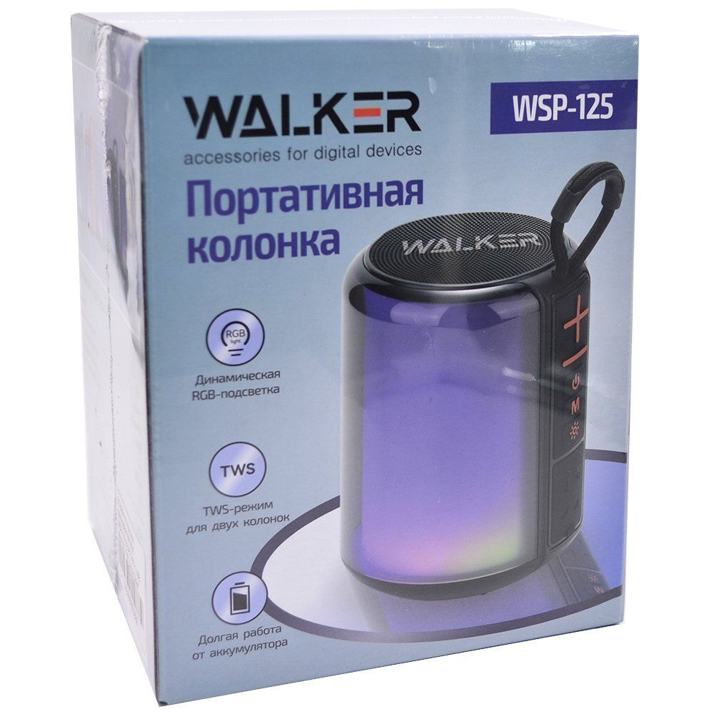 Колонка WALKER WSP-125, Bluetooth, 5Вт*1, стереопара TWS, подсветка, черная