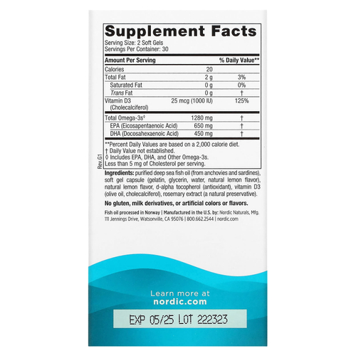 Nordic Naturals, Ultimate Omega-D3, витамин D3 со вкусом лимона, 60 капсул