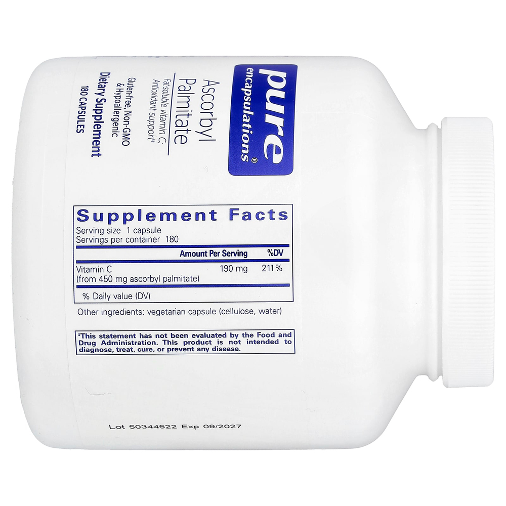 Pure Encapsulations, Ascorbyl Palmitate, 180 Capsules (190 mg per Capsule)