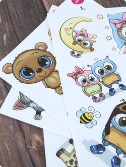 Набор детских стикеров с животными наклейки на телефон ноутбук