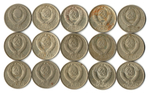 Набор 15 копеек СССР (15 монет) 1961,62, 80-91м/л. VF-XF