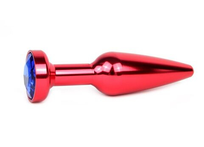 Удлиненная коническая гладкая красная анальная втулка с синим кристаллом - 11,3 см. (Цвет: синий)