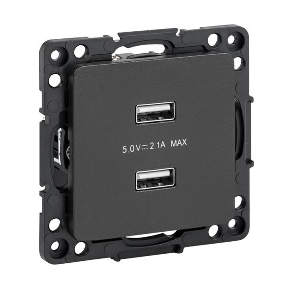 Стокгольм Механизм Розетки USB 2-местной 2,1А винтовые клеммы черный EKF PROxima