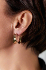 Серьги широкие полукольца малые с эффектом "мятого" металла, оттенок золото