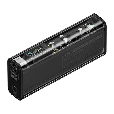 Внешний аккумулятор SHARGE Shargeek 140 (20000 мА·ч) Проводная зарядка: USB-C, USB-A. Беспроводная зарядка: нет. Есть дисплей, поддержка PD 3.0, QC 4, AFC и FCP. Энергоёмкость — 72 Вт·ч. Максимальная выходная мощность — 100 Вт