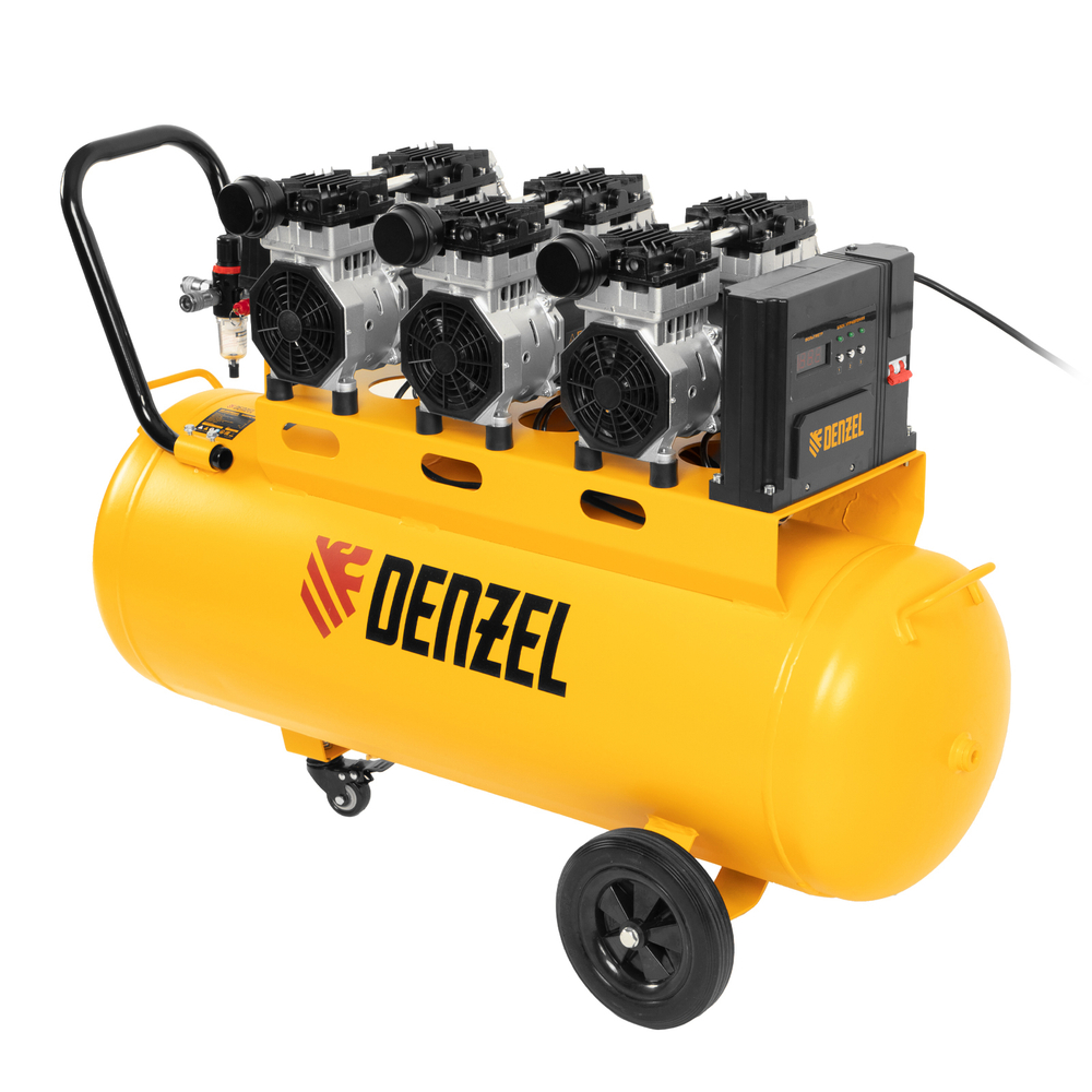 Компрессор безмаслянный малошумный DLS 2250/100, 2250 Вт, 3х750, 100 л, 410 л/мин блок упр// Denzel
