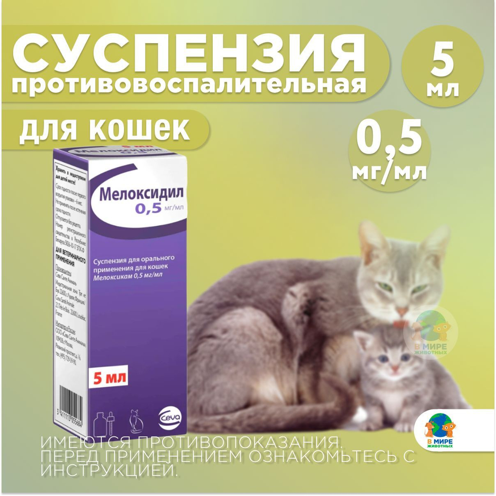 Мелоксидил Сева (Ceva) для кошек и котов суспензия для орального применения, 0.5 мг/мл, фл. 5 мл. Мелоксикам.