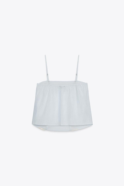 ZARA ТОП С ВЫШИВКОЙ НА БРЕТЕЛЯХ, СИНИЙ