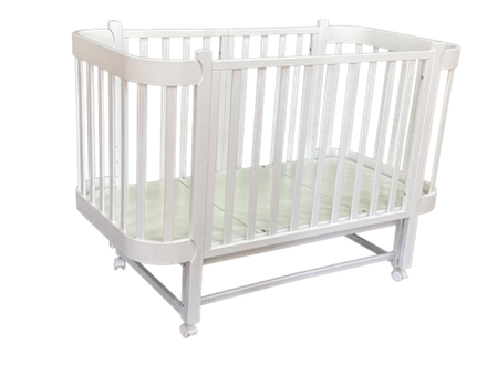 Кровать детская «Solnyshko» 3 в 1 продольный маятник, колесо (белый/белый)