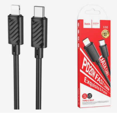 314_ Кабель USB Type-C - Lightning HOCO X88 PD20W (черный) 1м
