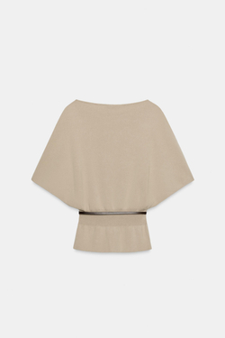 ZARA ТРИКОТАЖНЫЙ ТОП С ПОЯСОМ, ПЕСОЧНЫЙ