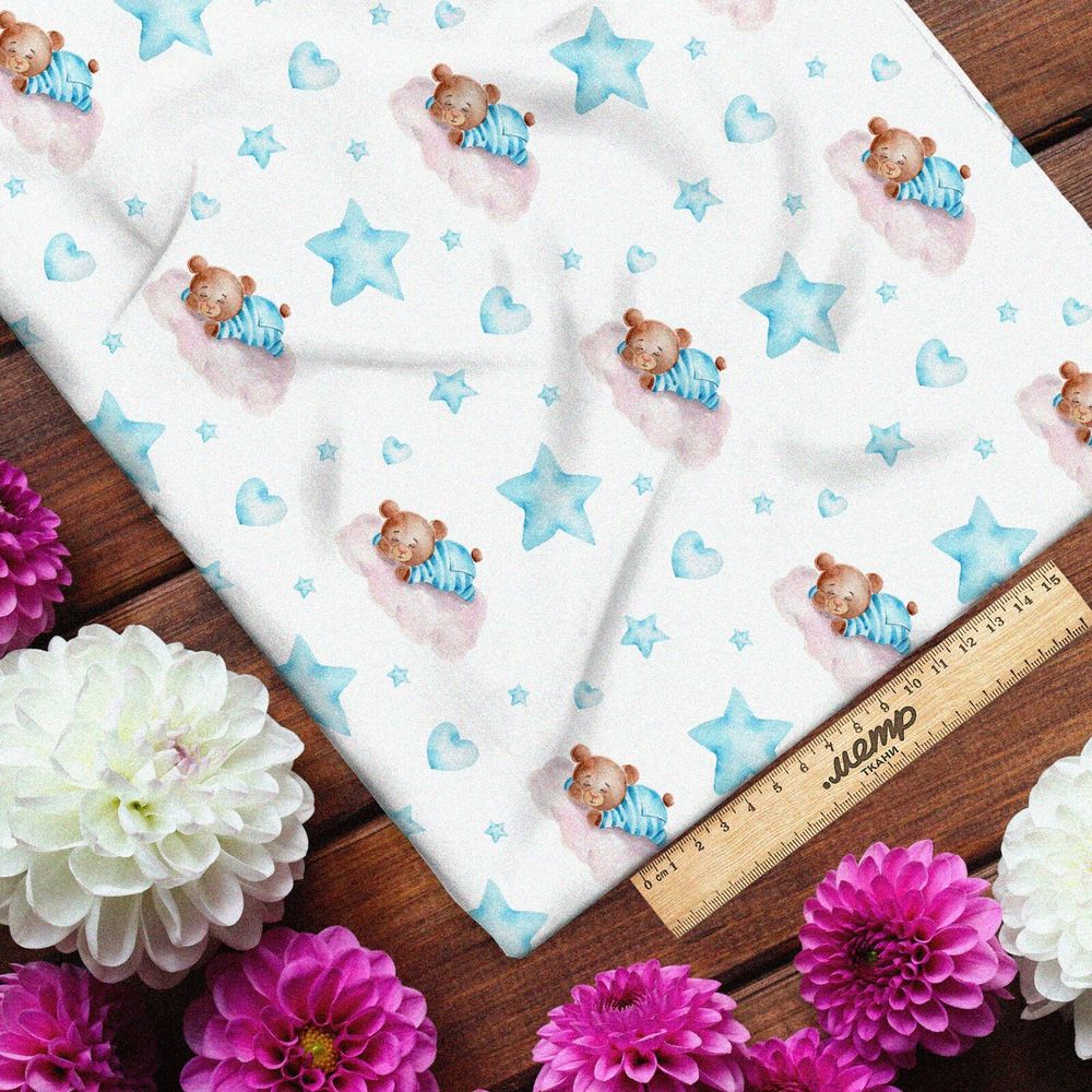 Ткань кулирная гладь спящие медвежата