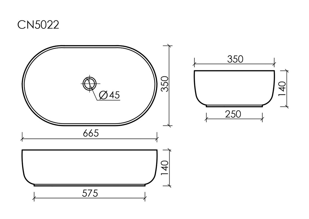 Умывальник чаша накладная овальная Element 675x350x140мм