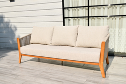 "Сидней" диван 3-местный плетеный из роупа, основание тик, каркас алюминий бежевый, роуп бежевый, ткань бежевая