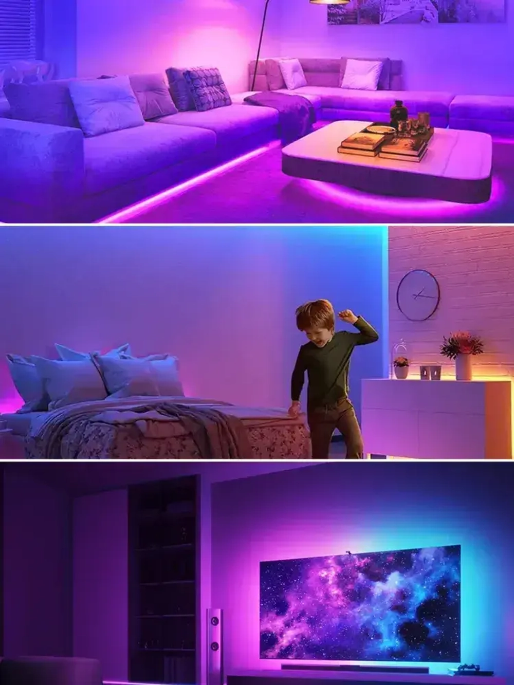 Светодиодная лента RGB 40м, гирлянда, управление с телефона и пульта, многоцветная подсветка для кухни и комнаты