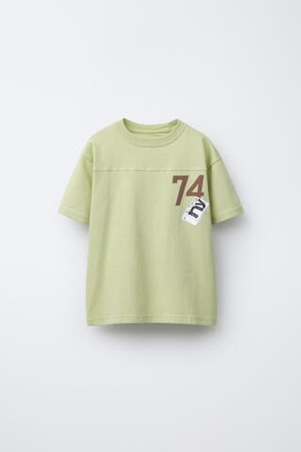ZARA ФУТБОЛКА ИЗ ТКАНИ С ПРИНТОМ, СВЕТЛО-ЗЕЛЕНЫЙ
