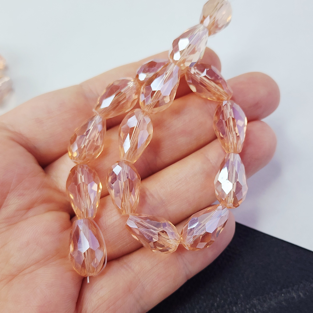 Бусина капля, хрусталь розово - персиковый, р-р 15×10мм, штучно