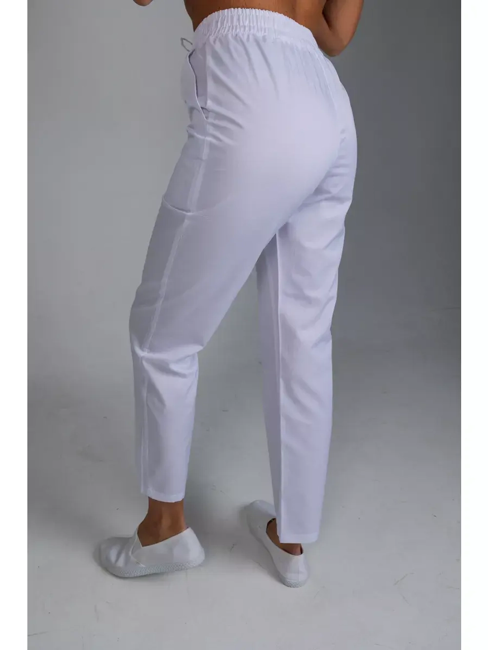 Брюки медицинские белые стрейч на резинке