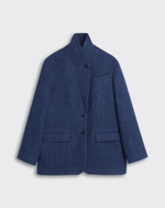 Пальто-жакет из шерсти елочка темно-синий