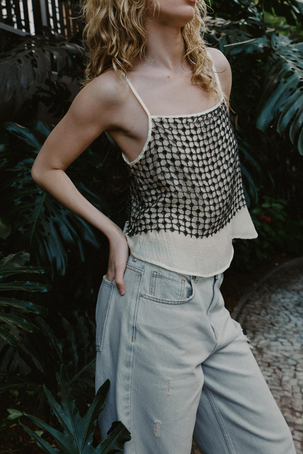 ZARA ТОП С ПАЙЕТКАМИ И БЛЕСТЯЩЕЙ НИТЬЮ, ЭКРЮ