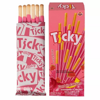 Печенье Unifirms Ticky High Calcium Strawberry Flavoured Biscuit Coated with Strawberry Cream бисквитные палочки с высоким содержанием кальция покрытые клубничным кремом 18 г