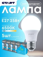 Лампочка светодиодная Е27 "Груша" 25Вт 6500К холодный свет 5 штук