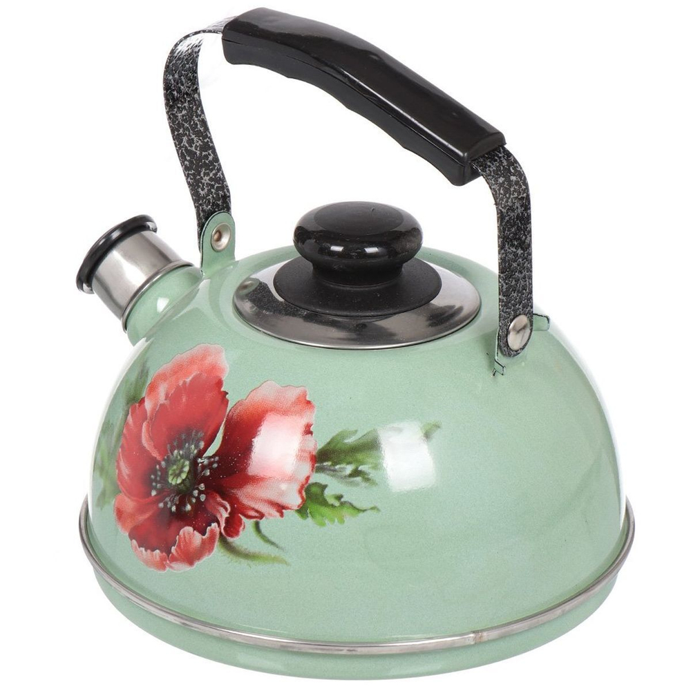 Чайник сталь, эмал, 2.5 л, свист, подв ручк, Рубин, Селадон, в асс, TM04/25/10/04