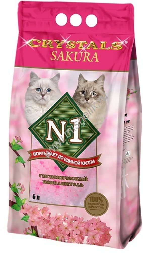 Силикагелевый наполнитель №1 CRYSTALS Sakura для кошачьих туалетов 5 л