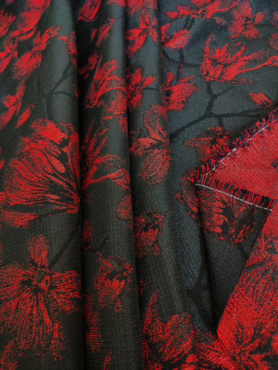 Костюмная жаккард, черный/красный, хлопок FC