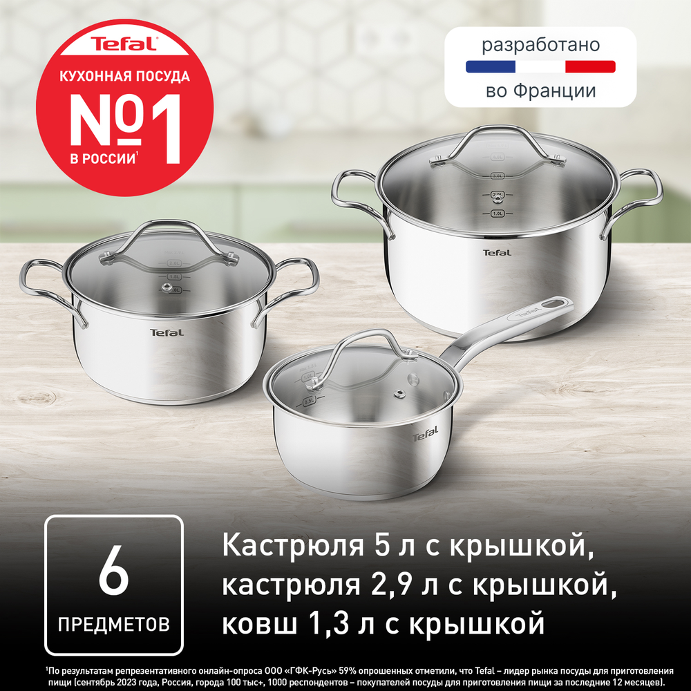 Набор посуды Tefal Intuition 6 предметов 1,3/2,9/5л 16/20/24см B864S674