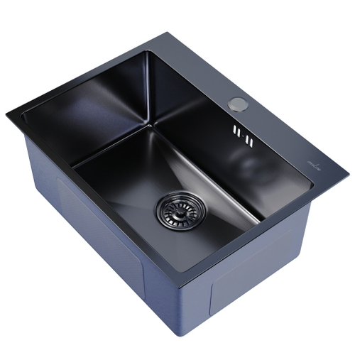 Мойка настол.монтаж 60х45 (3,0) вып 3 1/2  MIXLINE PRO С ФАСКОЙ 22см с сифоном (черный графит)